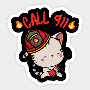 Firefighter Tabby Cat Sticker